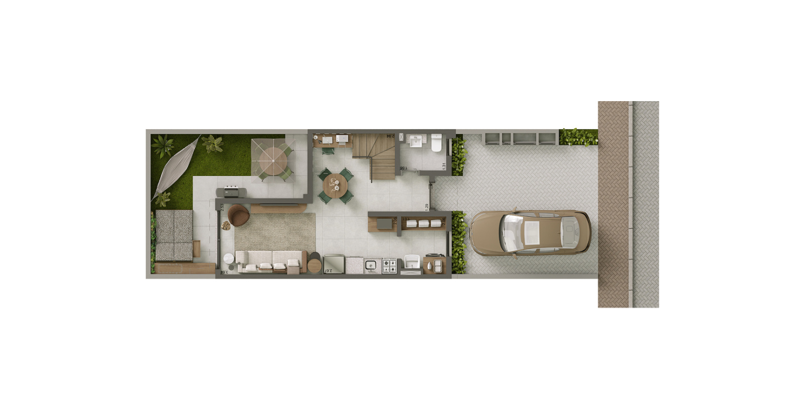 Planta da casa de 2 dormitórios e 73 metros quadrados